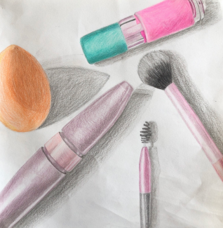 Brenda Dossantos, Grade 11, Make up Still Life, colored pencil on paper
Teacher: Harmony Thompson, Northeast High School