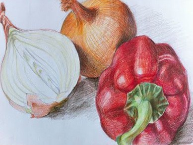 Kadiatou-Toure-12th-Study-of-Vegetables-Colored-Pencil
Teacher: Mrs. Hahn, Philadelphia High School for Girls